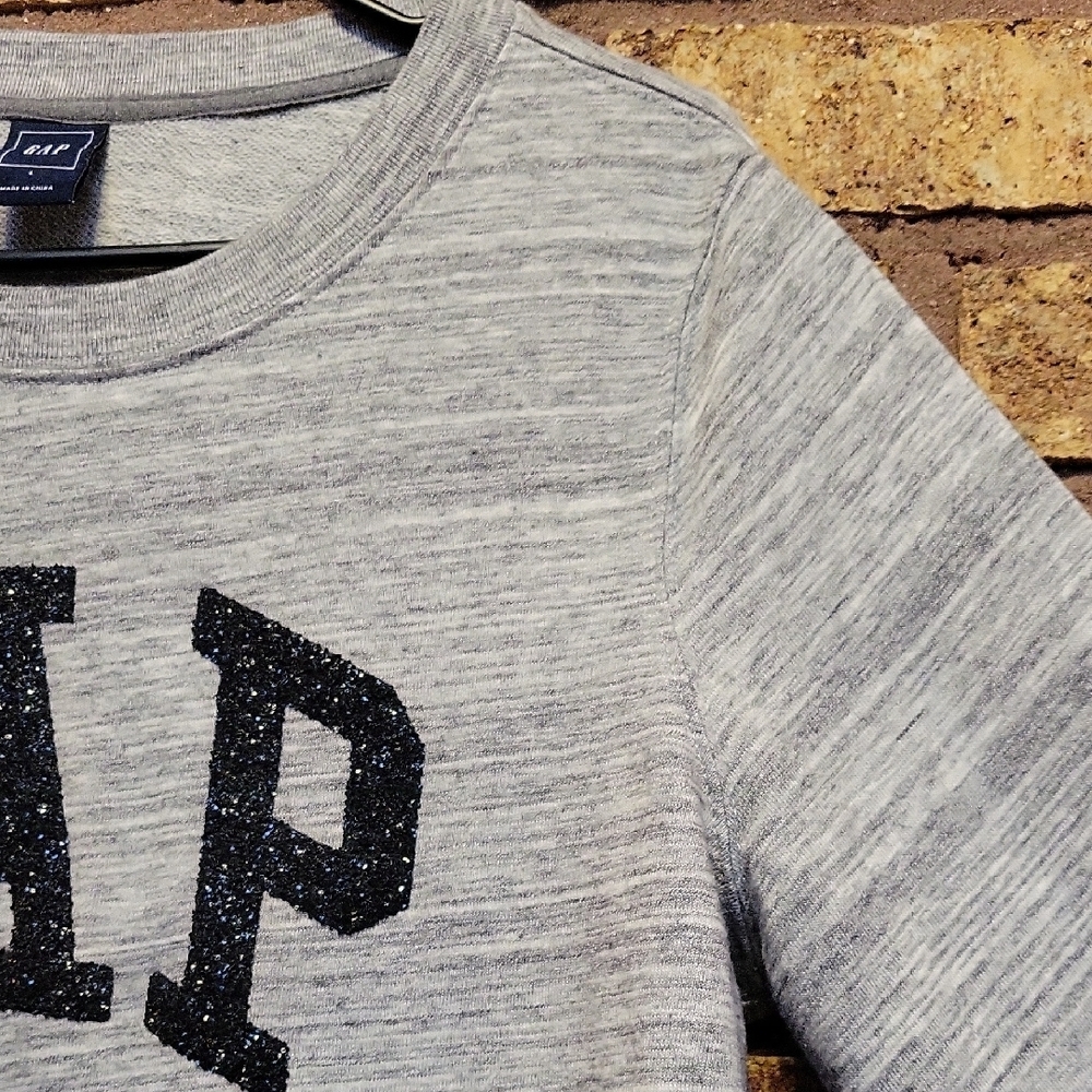 GAP Women's Light Gray Pullover Sweatshirt with Black Sparkly Logo Size Large - Picture 7 of 11